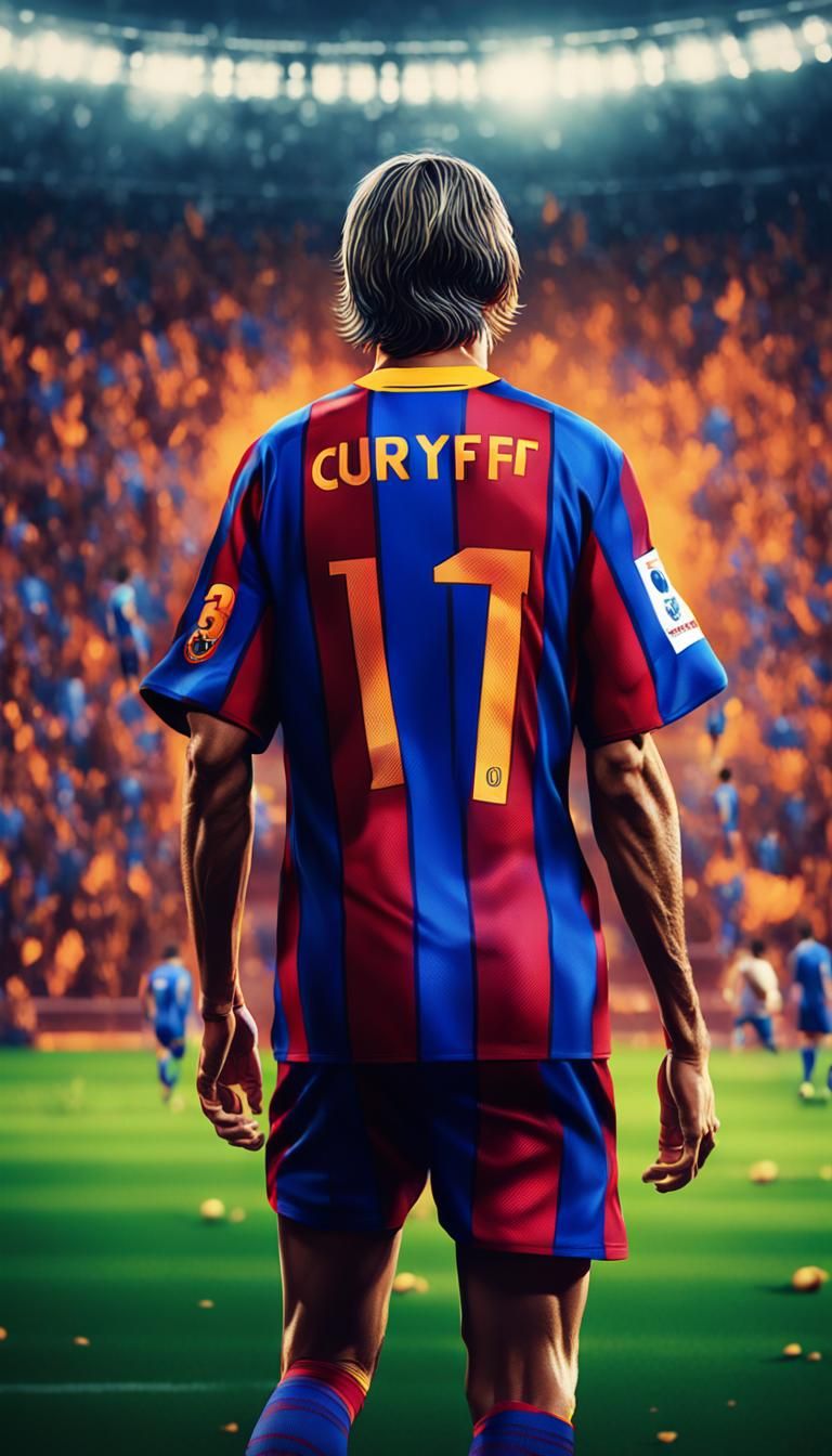 Hyper-Realistic Portrait of Johan Cruyff Walking onto a Foot...