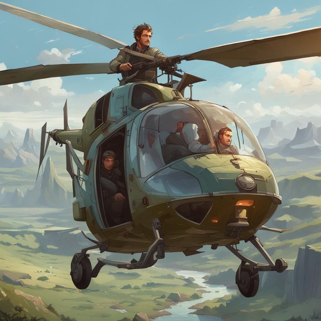 Ethereal Portrait of a Young Man Suspended by Helicopter Cor...