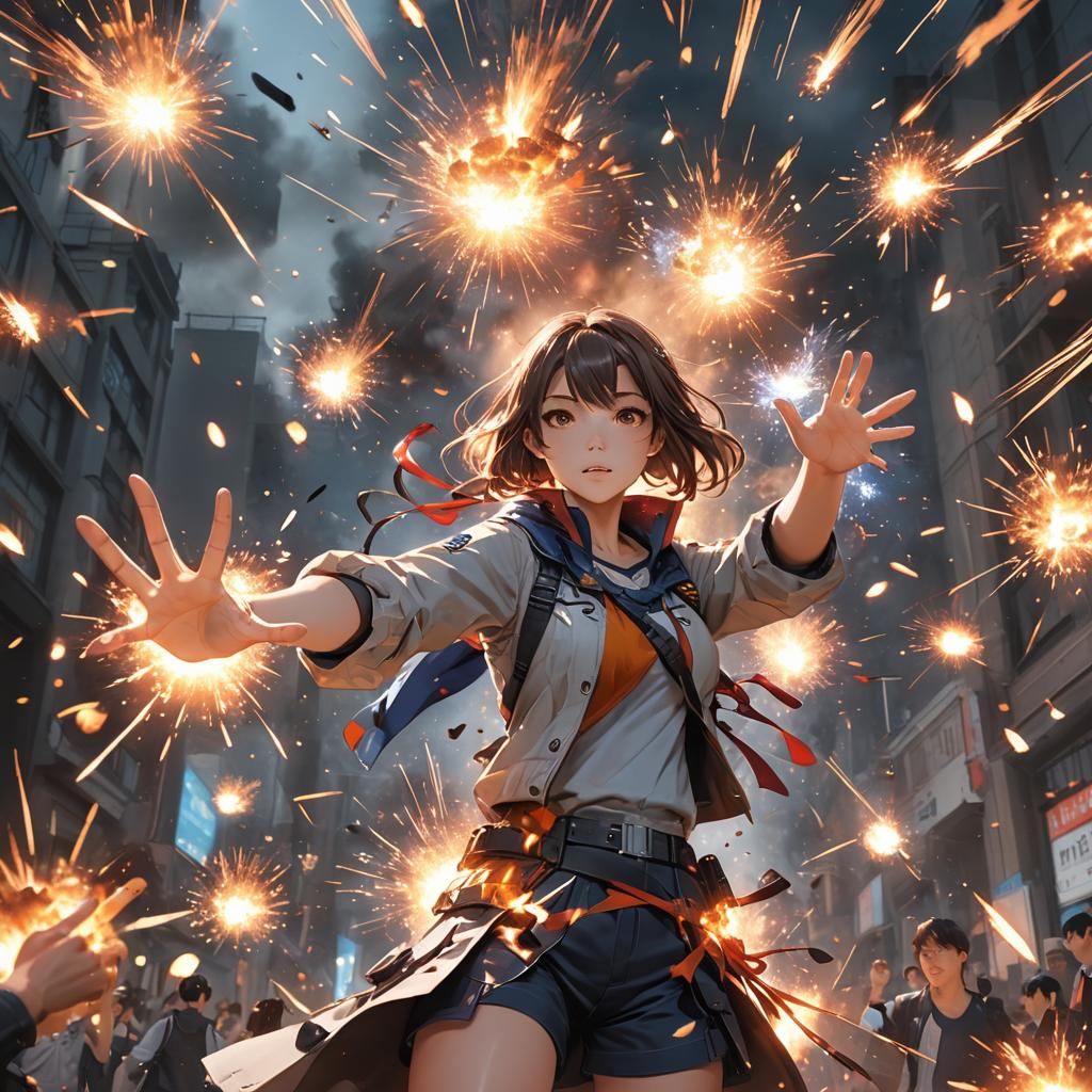 Girl Creates Explosions in Cyberpunk Style