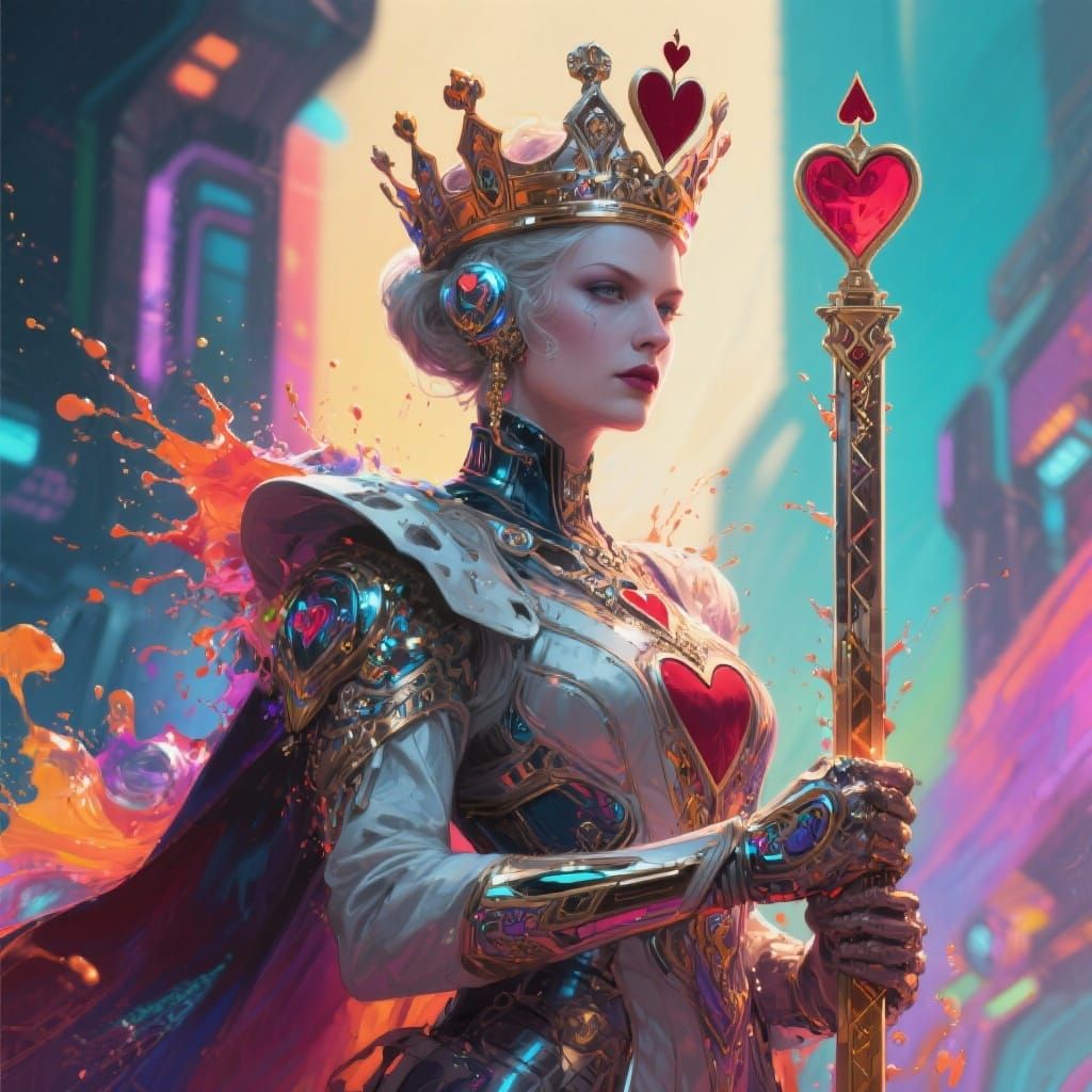 Futuristic Queen Of Hearts Ruler, Hyperrealistic Concept Art