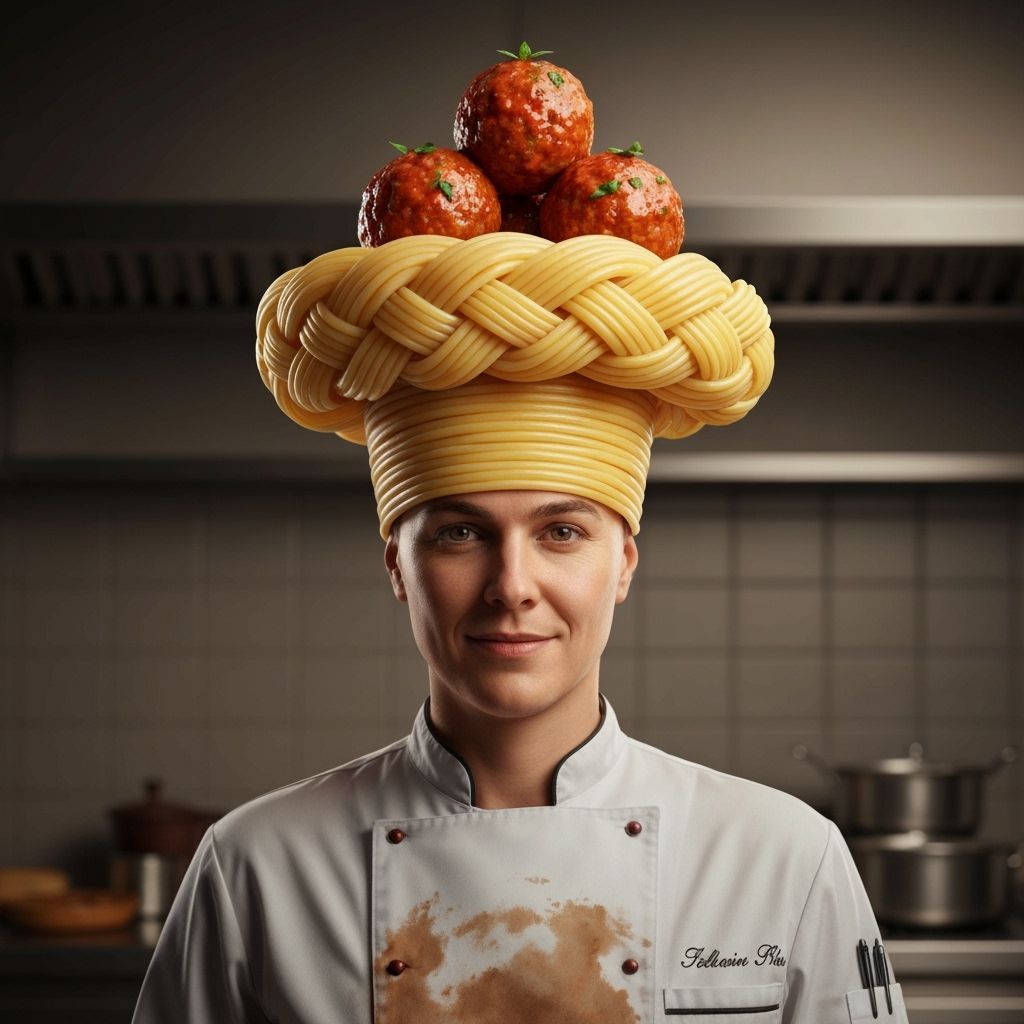 Chef with Spaghetti Hat and Meatball Pom-Poms