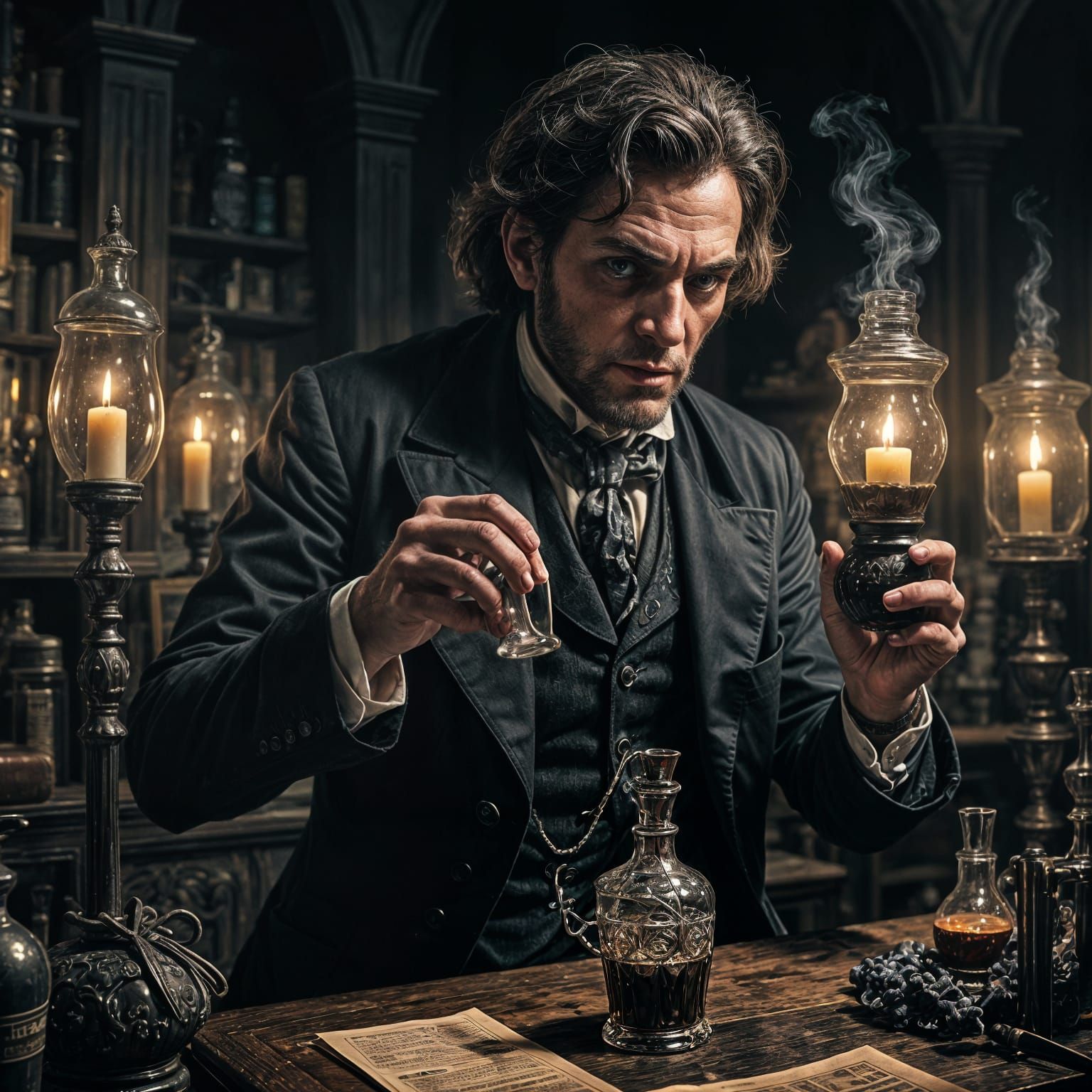 Dr. Jekyll's Dark Transformation in Gothic Style