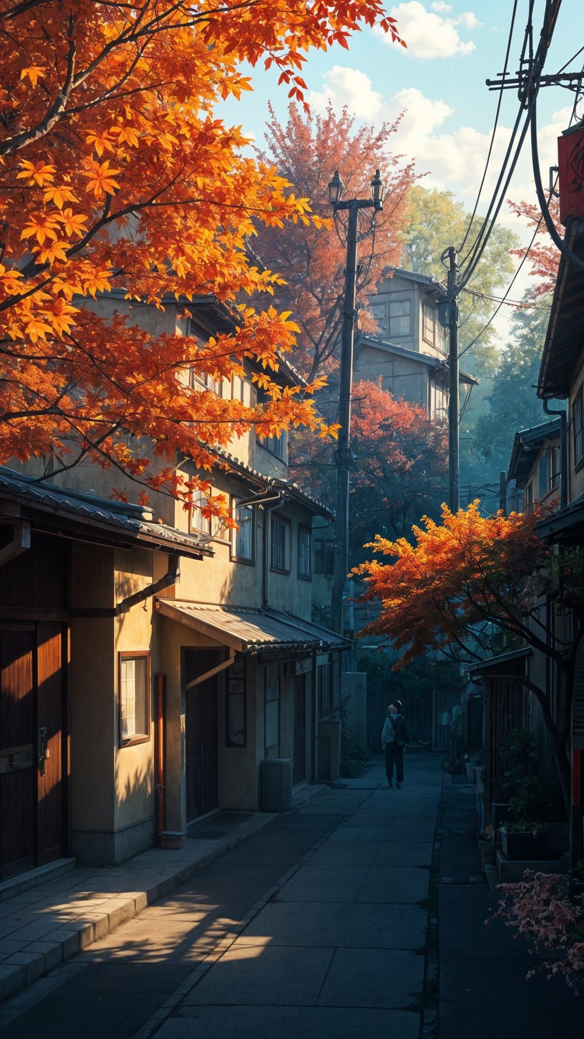 Autumn Morning in a Japanese Neighborhood, Anime-Style