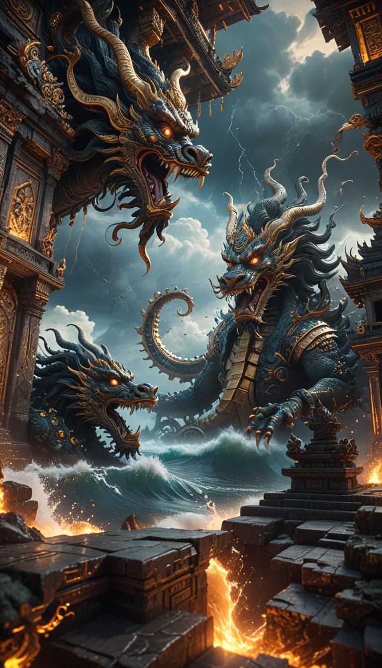 Monstrous Hydra Devastates a Futuristic Temple