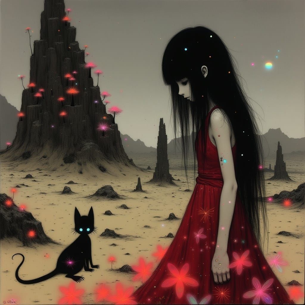 Mysterious Woman Lost in Desert Landscape