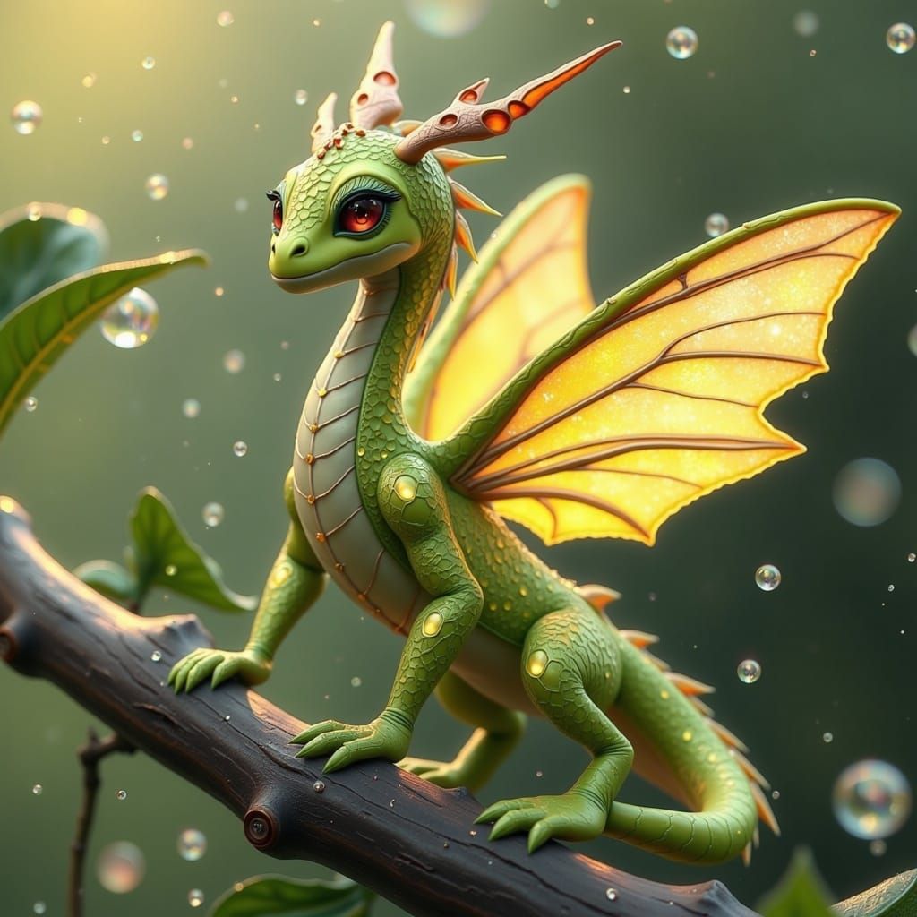 Whimsical Pear-Dragon Hybrid with Iridescent Scales