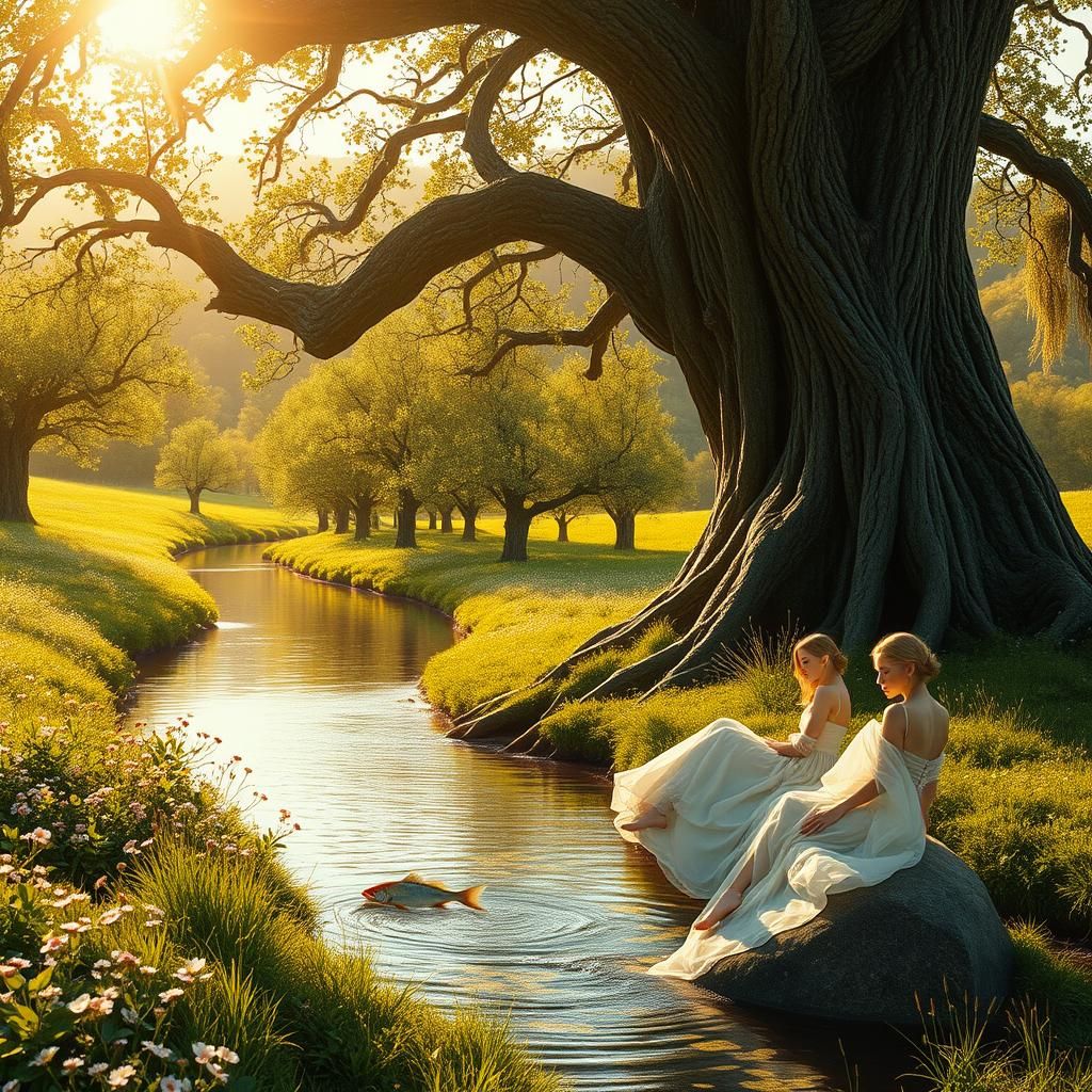 Ethereal Beauty on a Lush Riverbank