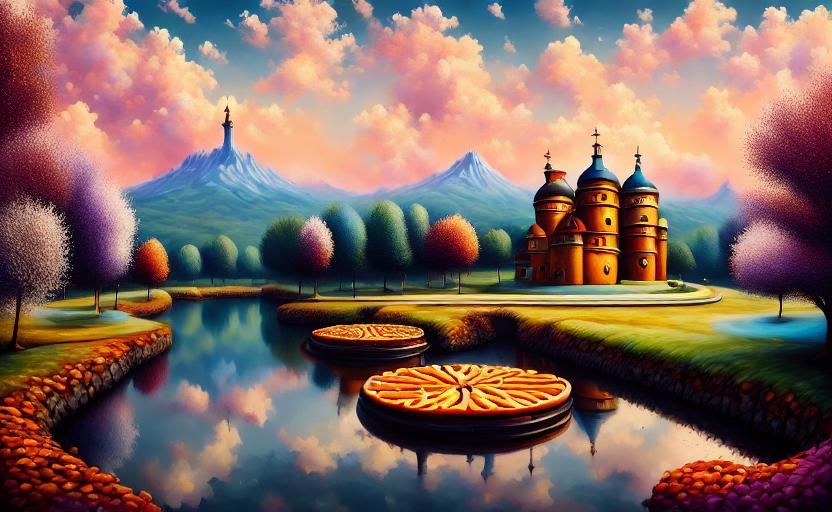 Surreal Pizza Slice Dominates City Street in Whimsical Lands...