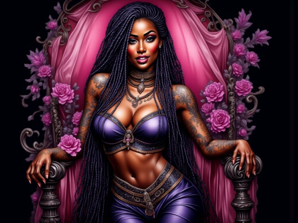 Aesthetic Tattooed Woman with Braids in Realism Style