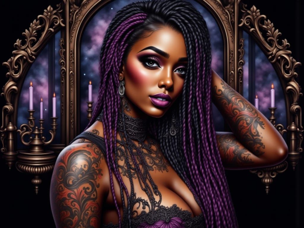 Elegant Tattooed Woman in French Realism Style