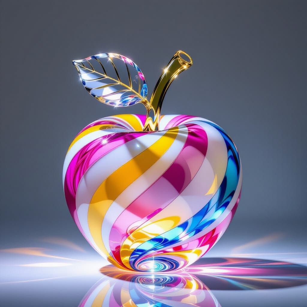 Glass Apple Sculpture with Swirling Patterns