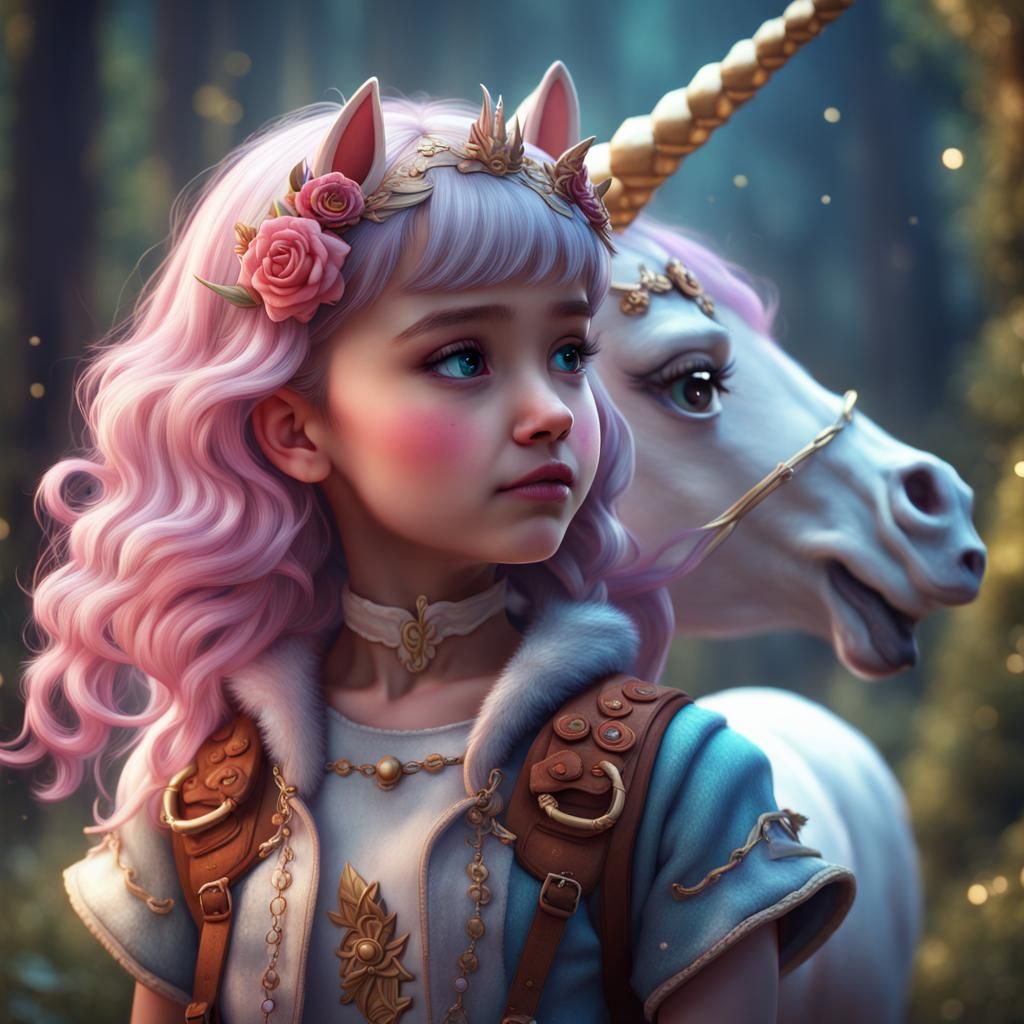 Whimsical Unicorn Girl in Splendid Fantasy Realm