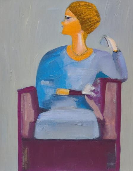 Vibrant Abstract Portrait of a Woman in a Deep Gray Armchair