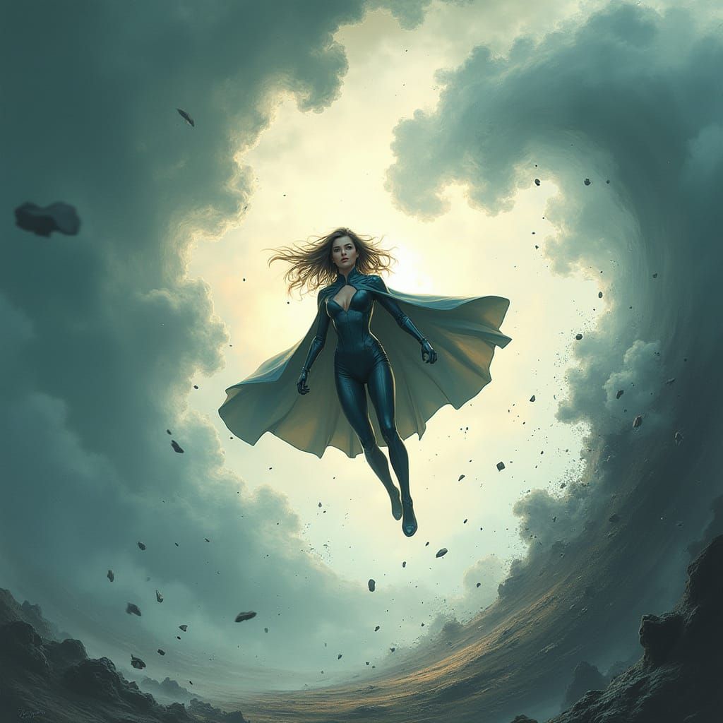 Heroine Suspended in a Futuristic Whirlwind