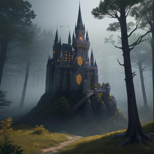 Fantasy Castle in Mystical Forest