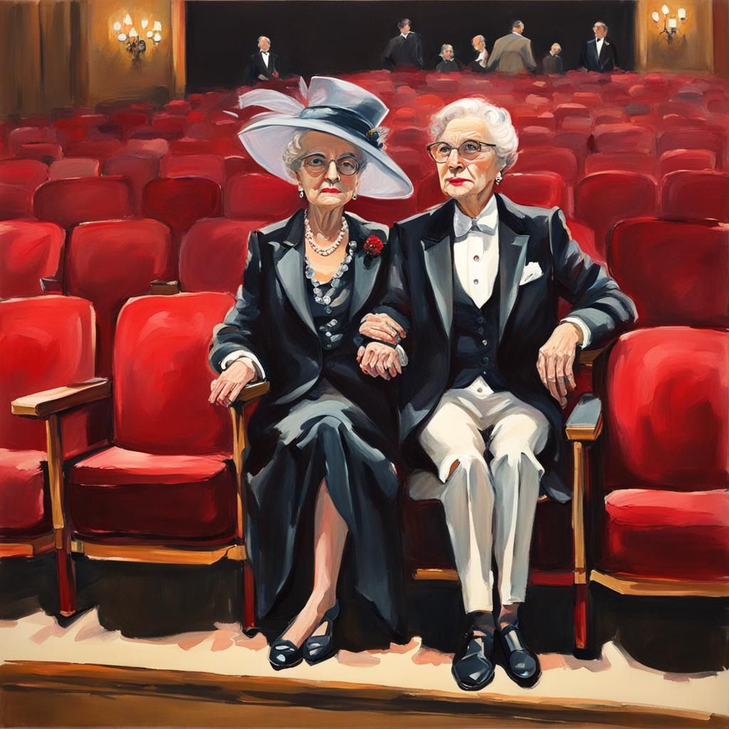 Dignified Opera Patrons in Elegant Gouache