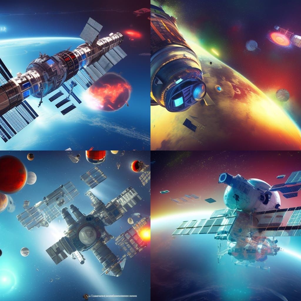 Dramatic Space Station Under Siege in Hyperrealistic Splash....