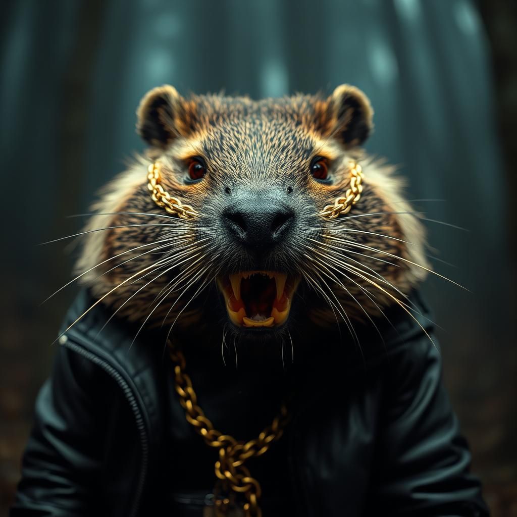 Gangsta Beaver in Dark, Gritty Forest