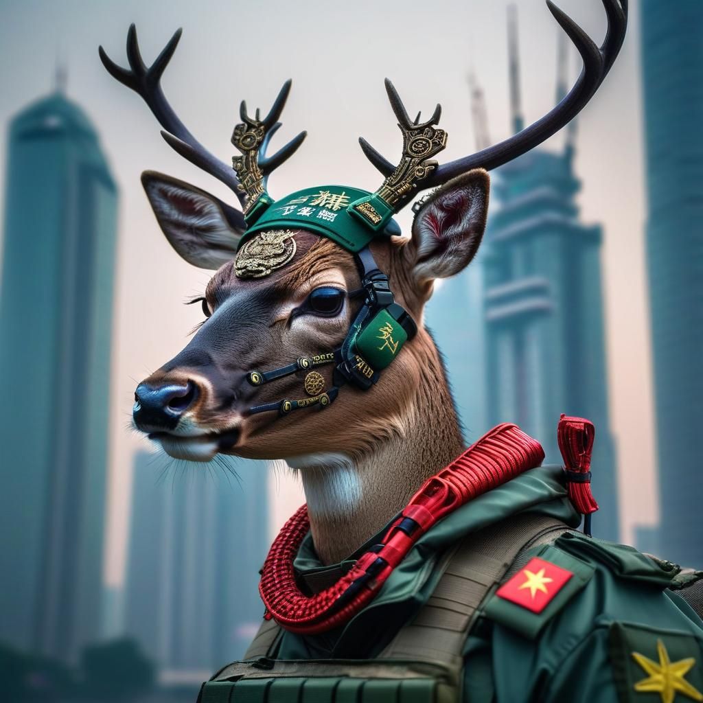 Chinese Special Forces Deer Dominates Guangzhou Cityscape