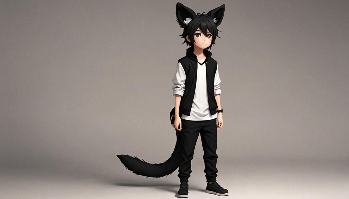 Anthropomorphic Boy with Black Feline Features