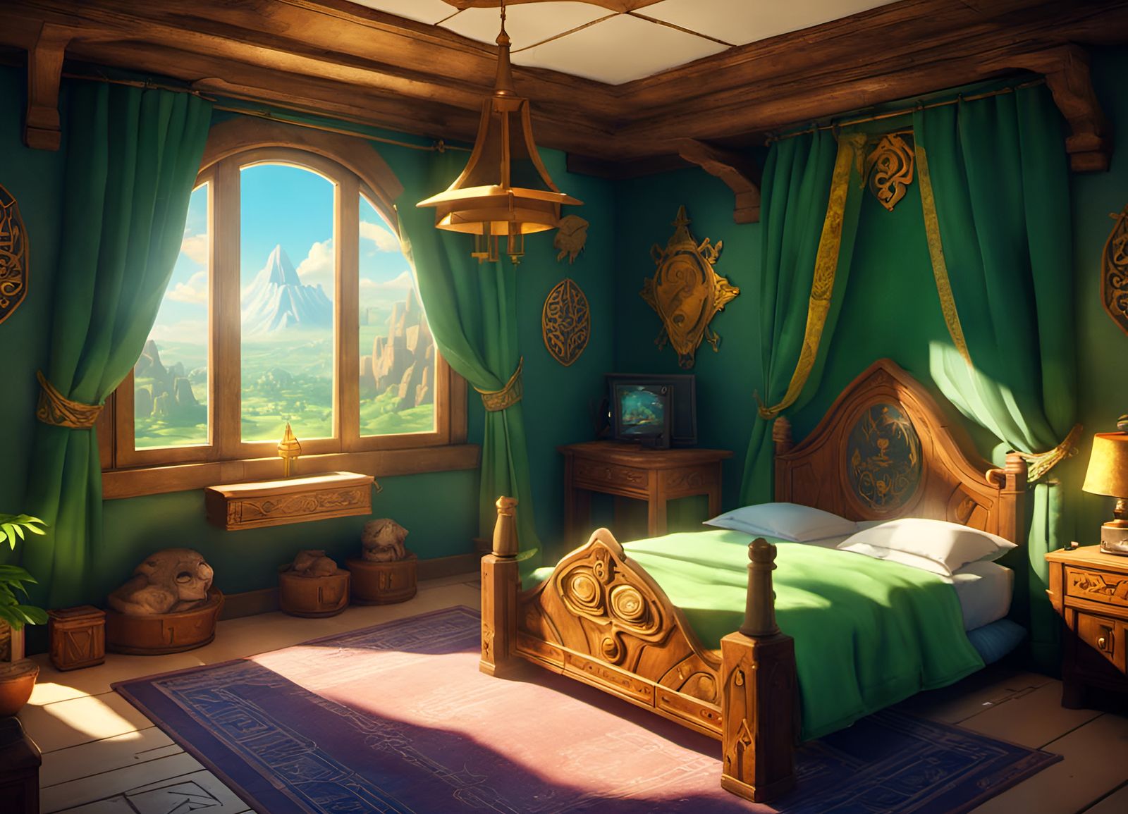 Epic Fantasy Kingdom Bedroom in Vibrant Splendor