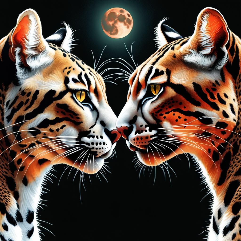 Ethereal Encounter: Gothic Ocelot and Cougar Unite Under Blo...
