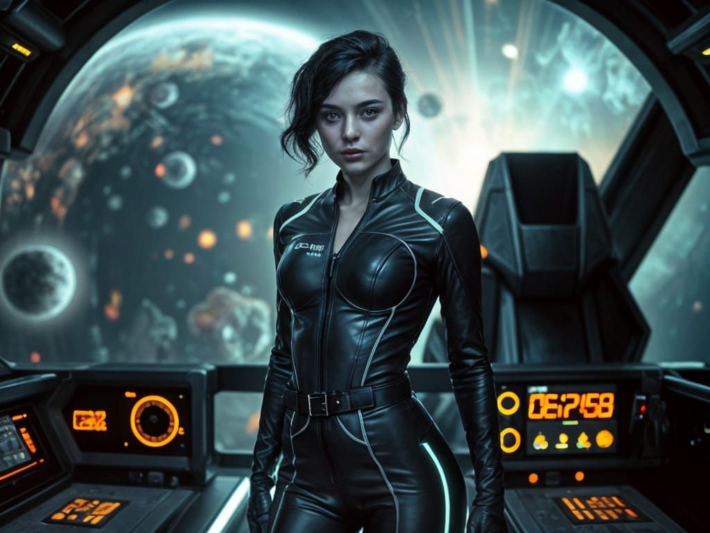 Space Commander on Starship Bridge in Cinematic Style