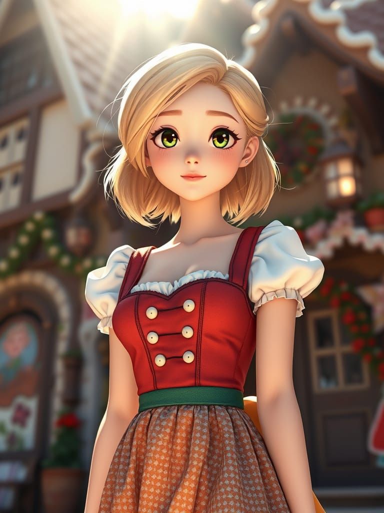 Cyberpunk Anime Goddess in Gingerbread Fantasy