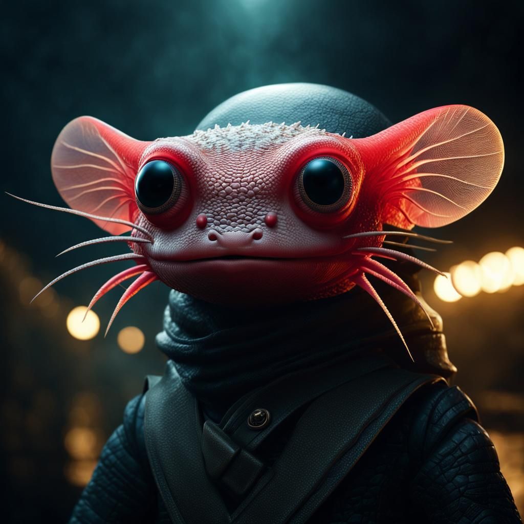 Surreal Alien Axolotl in Cyberpunk Neon Hues