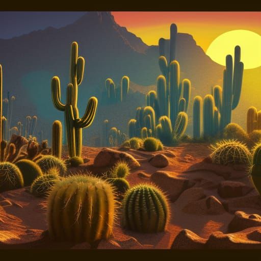 Surreal Desert Oasis in Cosmic Twilight