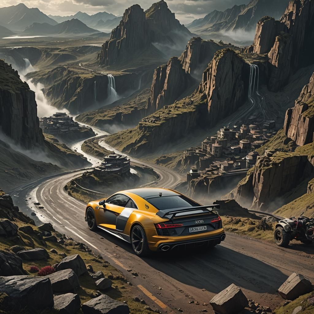Epic Cinematic Audi in a Dramatic Digital Landscape