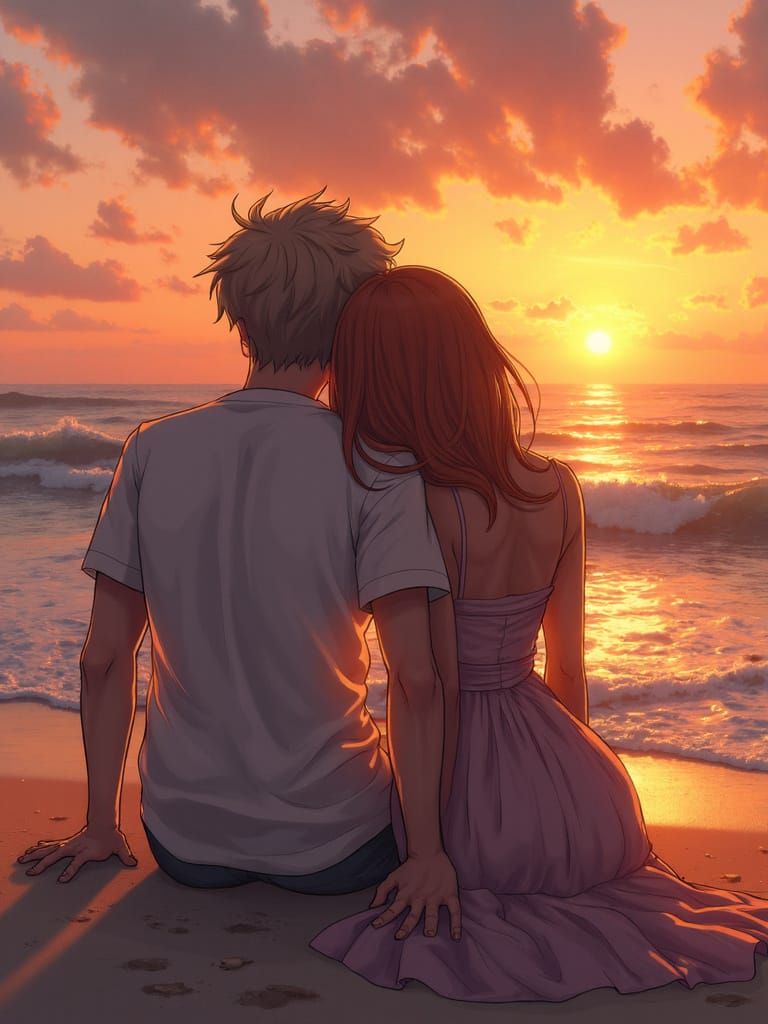 Romantic Sunset Silhouette of a Couple