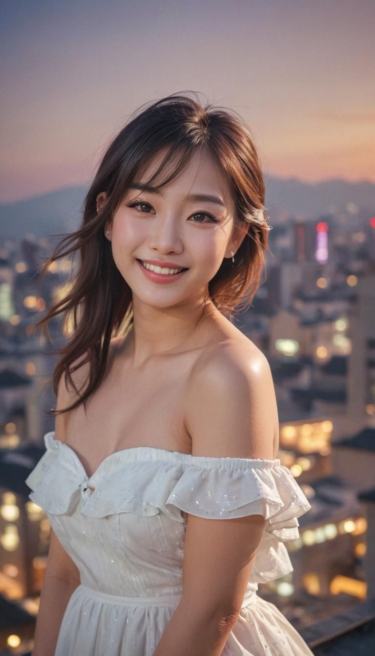 Confident Japan Idol Girl on Cityscape