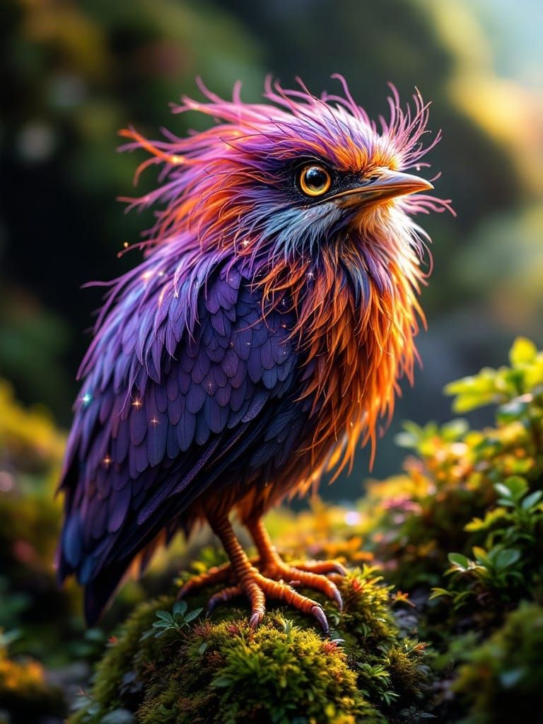 Iridescent Heron Creature in Dreamlike Style