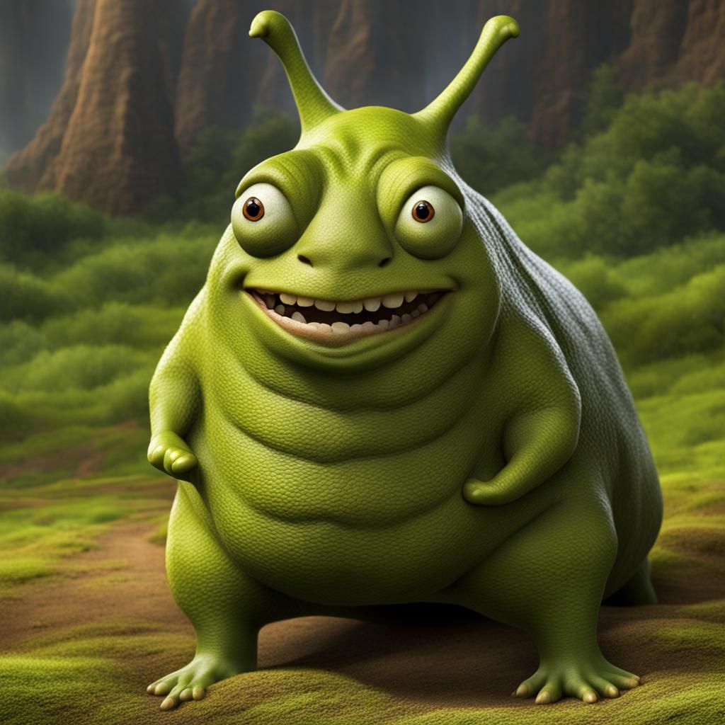 A Scary Shrek Hybrid in a Dark Forest