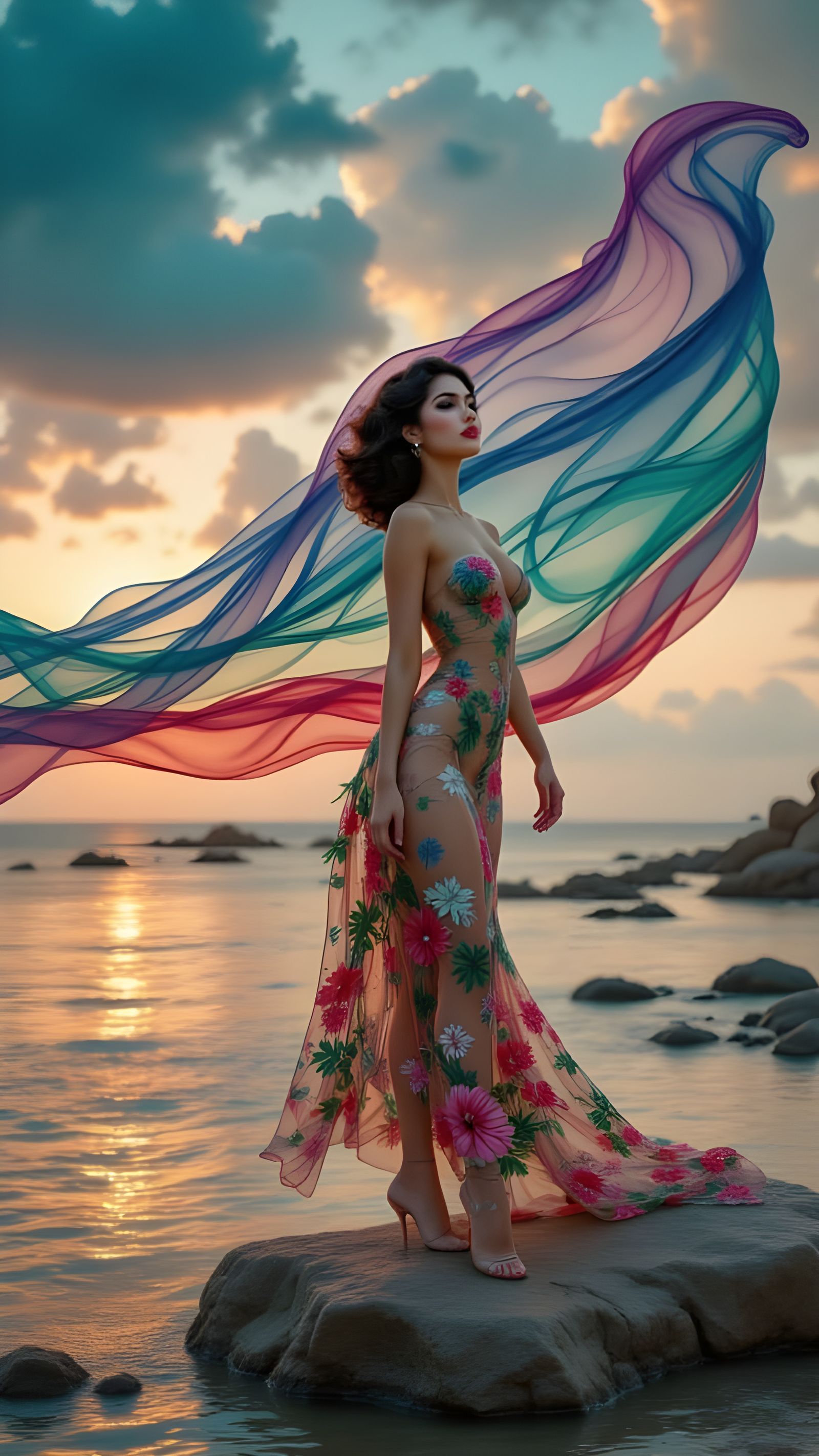 Dusk Goddess in a Sea-Inspired Pin-Up Art Style