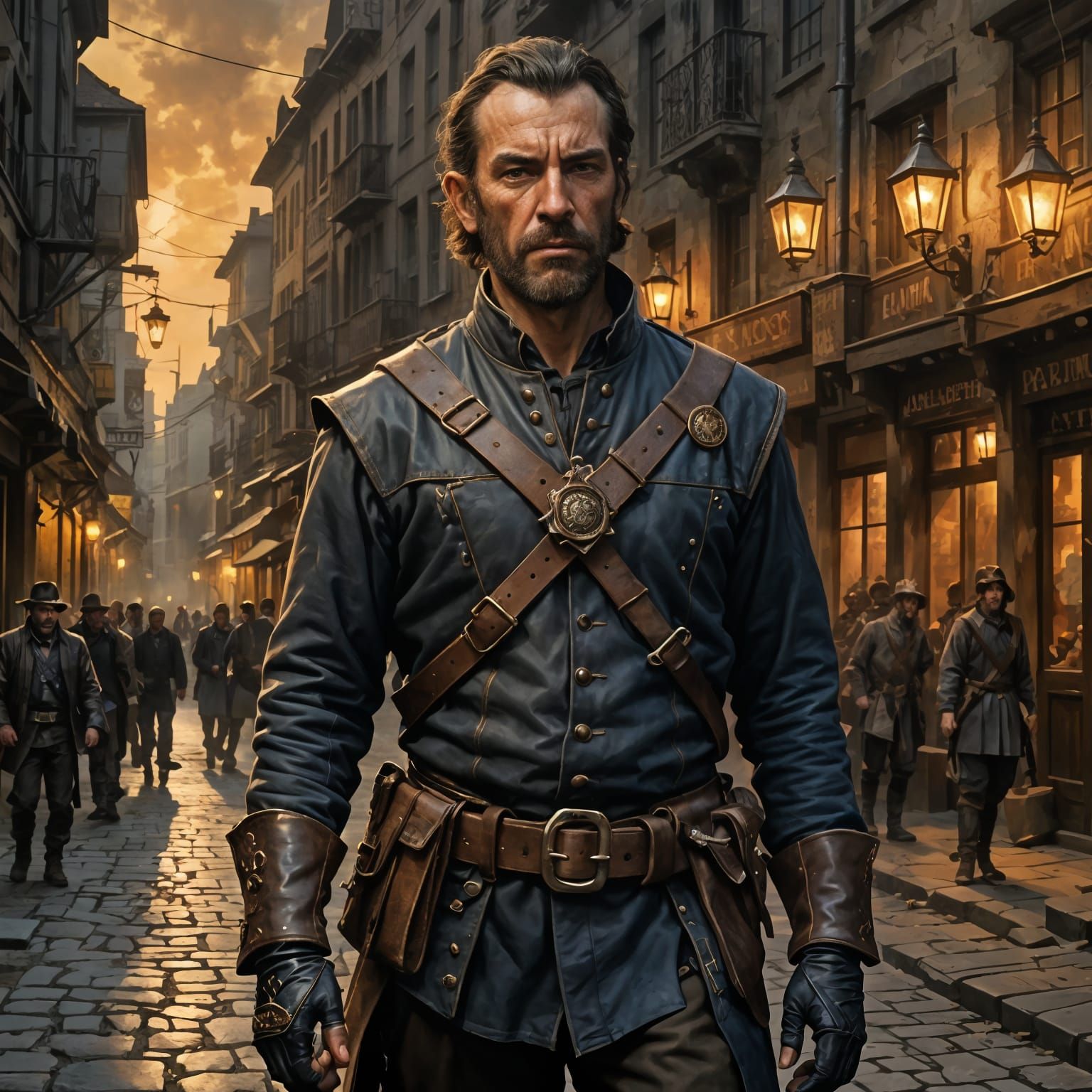 Cynical Samuel Vimes in City Watch Armor