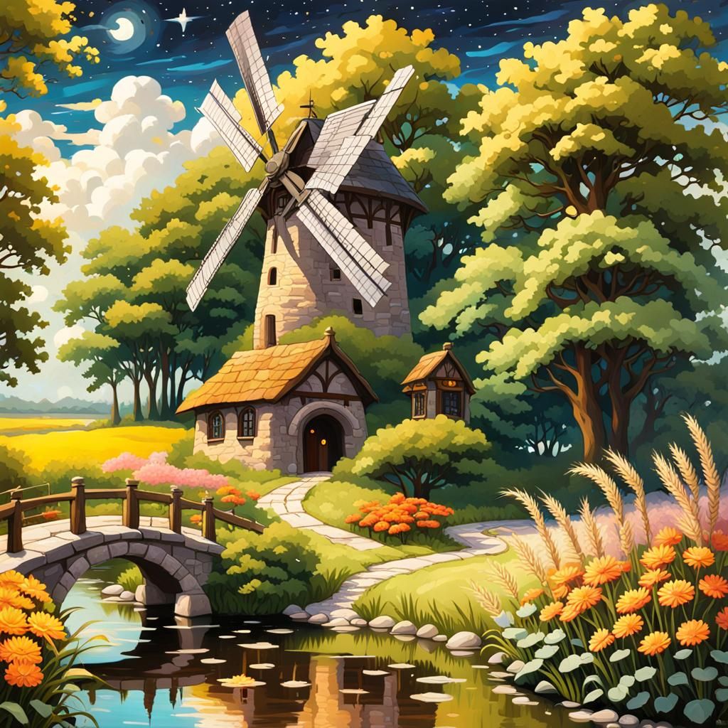 Vibrant English Countryside Scene in Dark Romantic Style