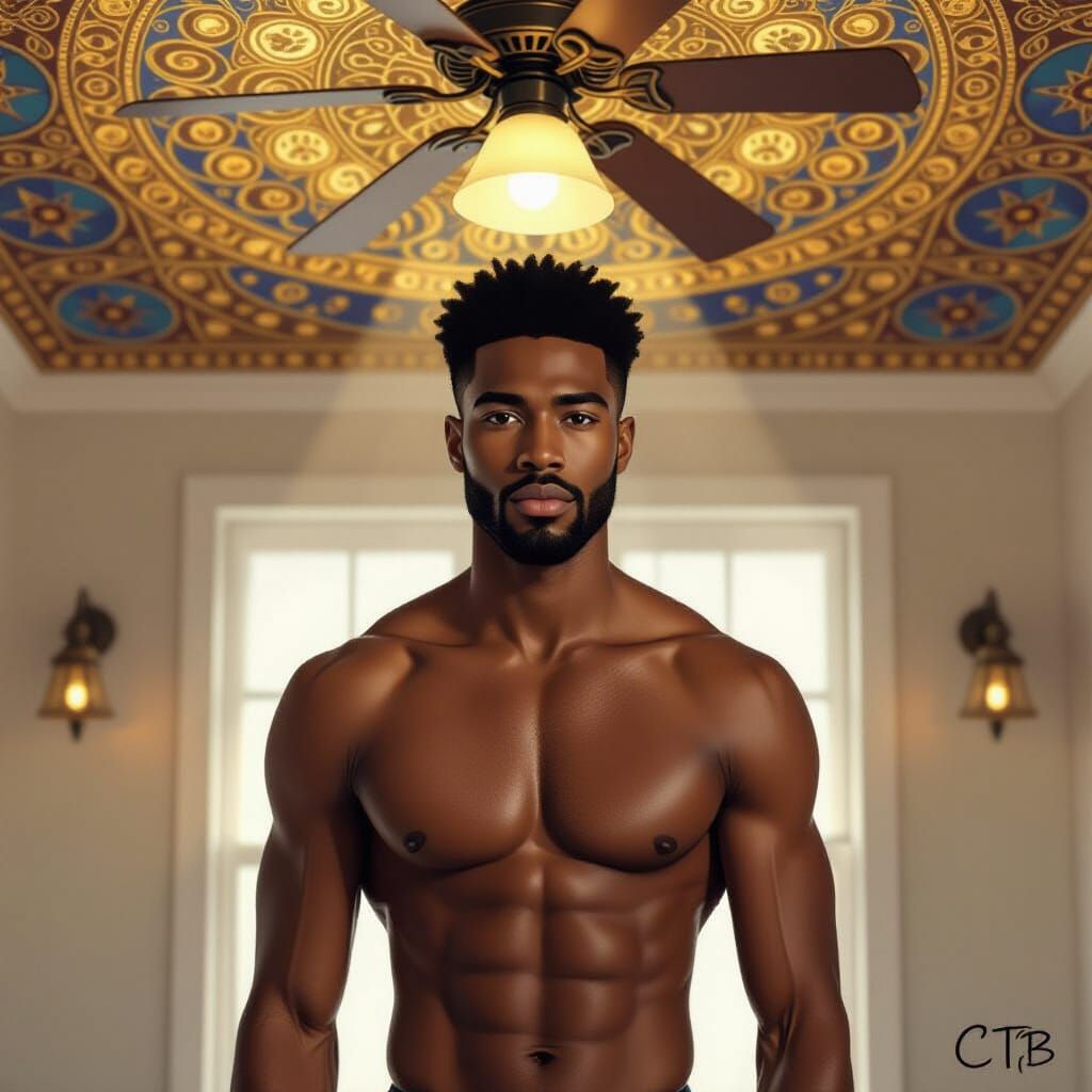 Black Man's Introspective Portrait with Klimt Mosaics