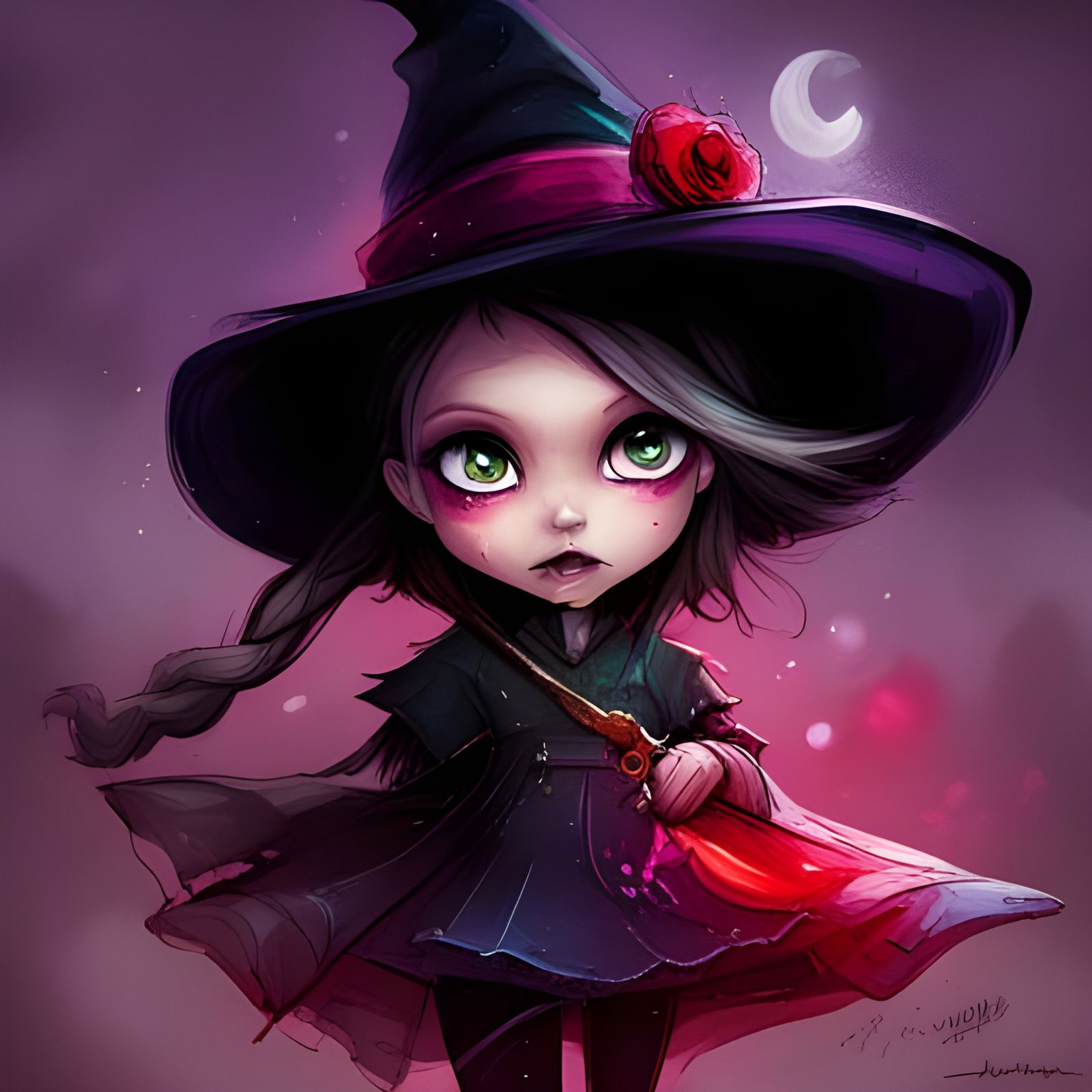 Adorable Chibi Witch in Splash Art Style
