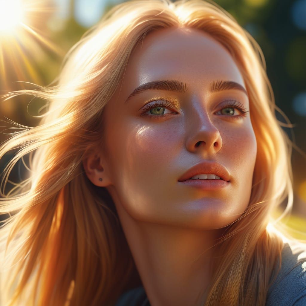Young Woman in Sunlight: Vivid Digital Art Portrait