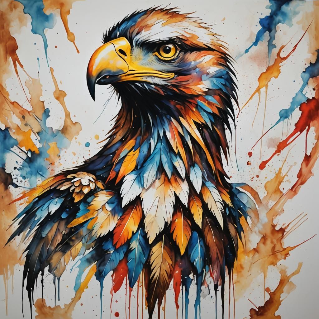 Ethereal Eagle in Vibrant Colors, Inspired by Master Artists