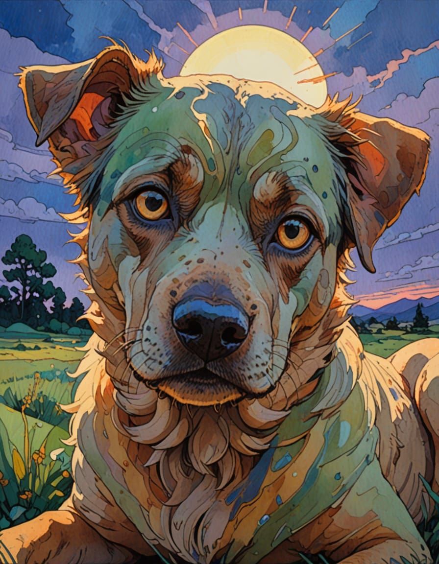 Fugly Dawg in Pastel Field as Comic Art