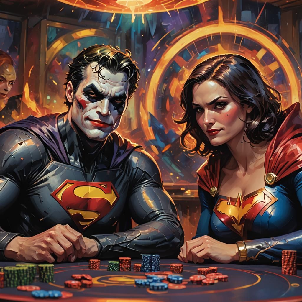 Female Superheroes in a Comic Book Inspired Poker Scene