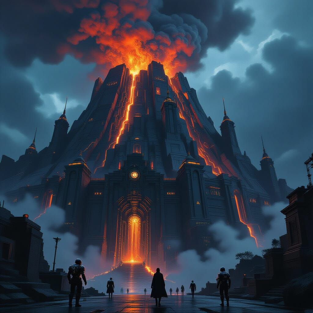 Cyberpunk Steampunk Fortress Spewing Data