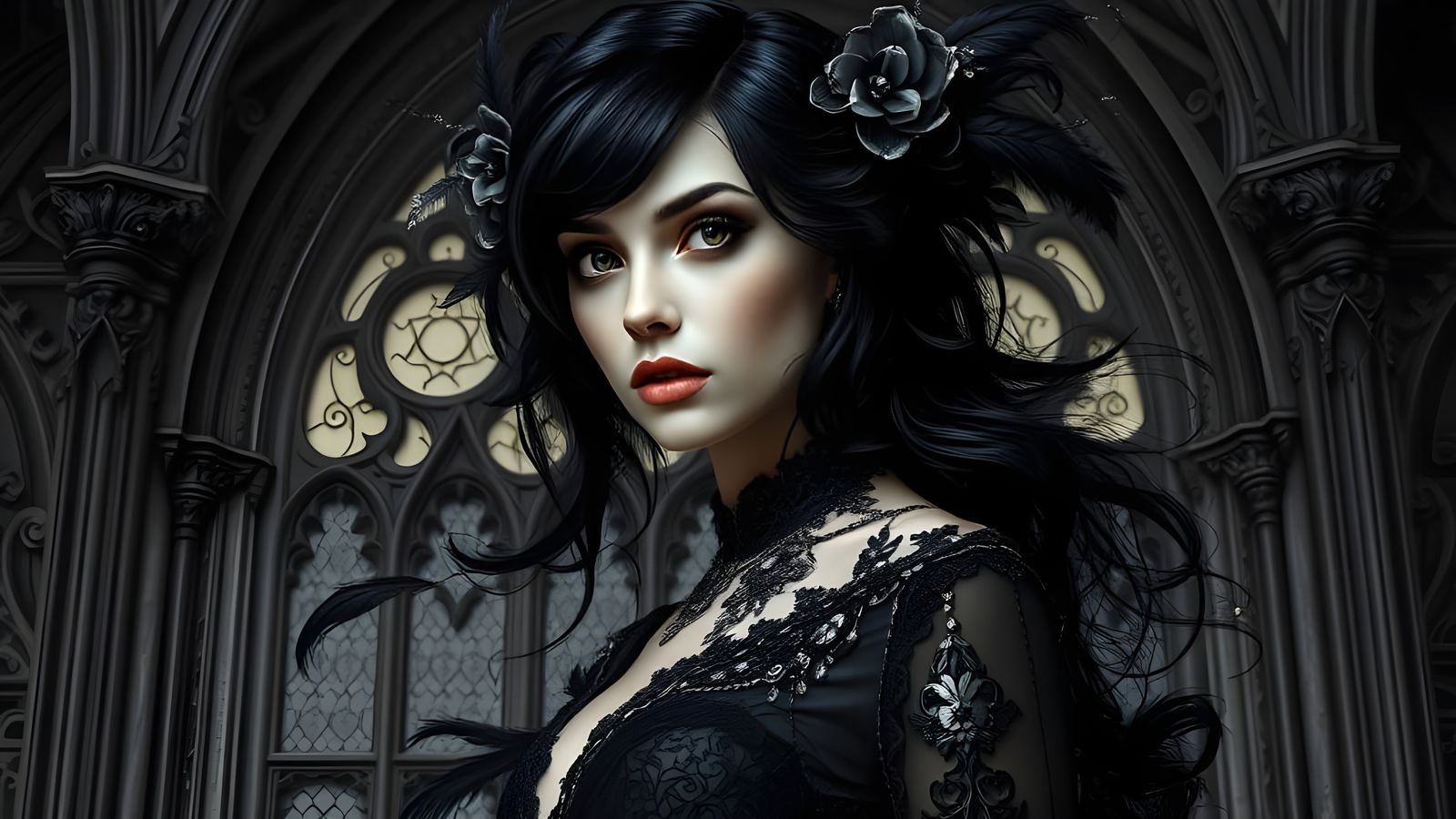Elegant Dark Fantasy Goddess in Gothic Splendor