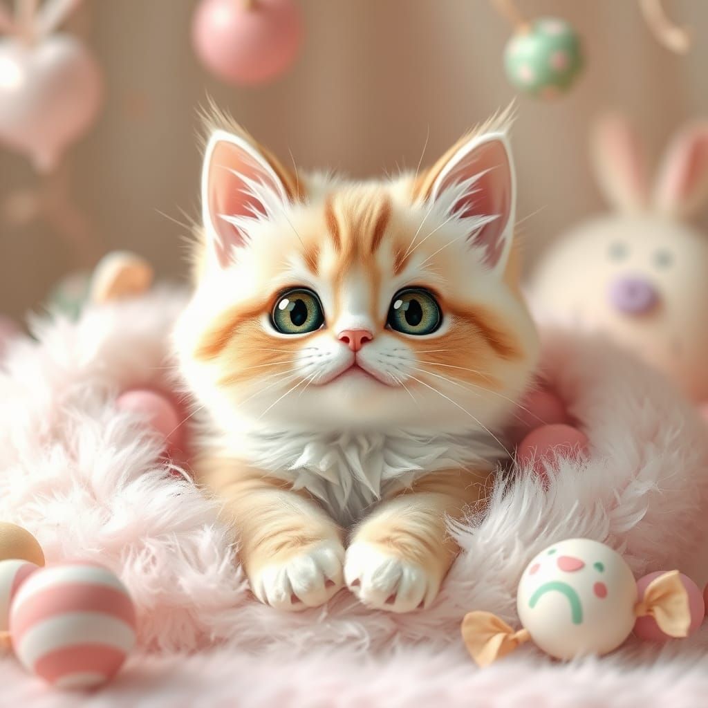 Cute, Fluffy Cat Embodying Whimsy in Pastel Paradise