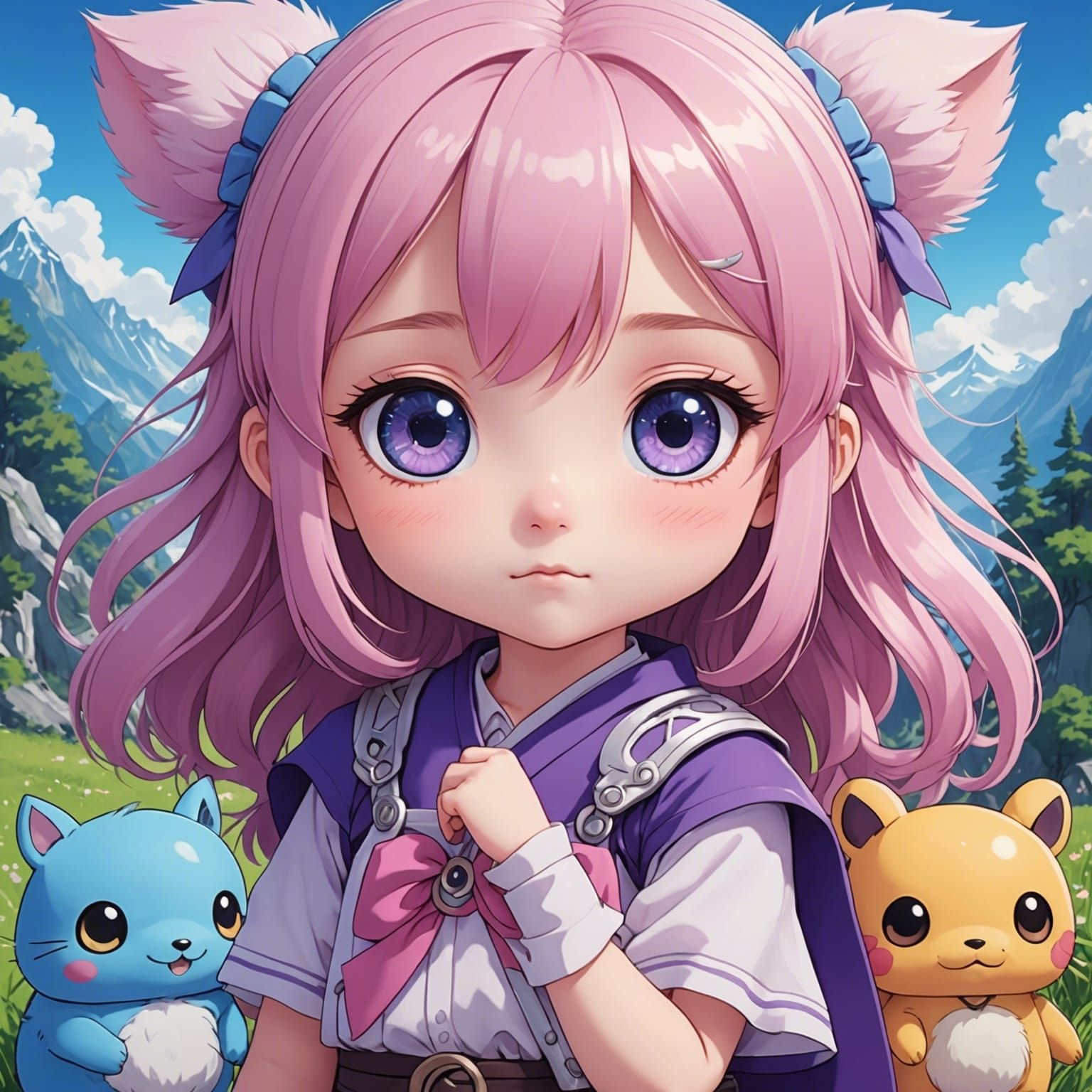 Charming Chibi Anime Princess in Vibrant Ghibli Colors