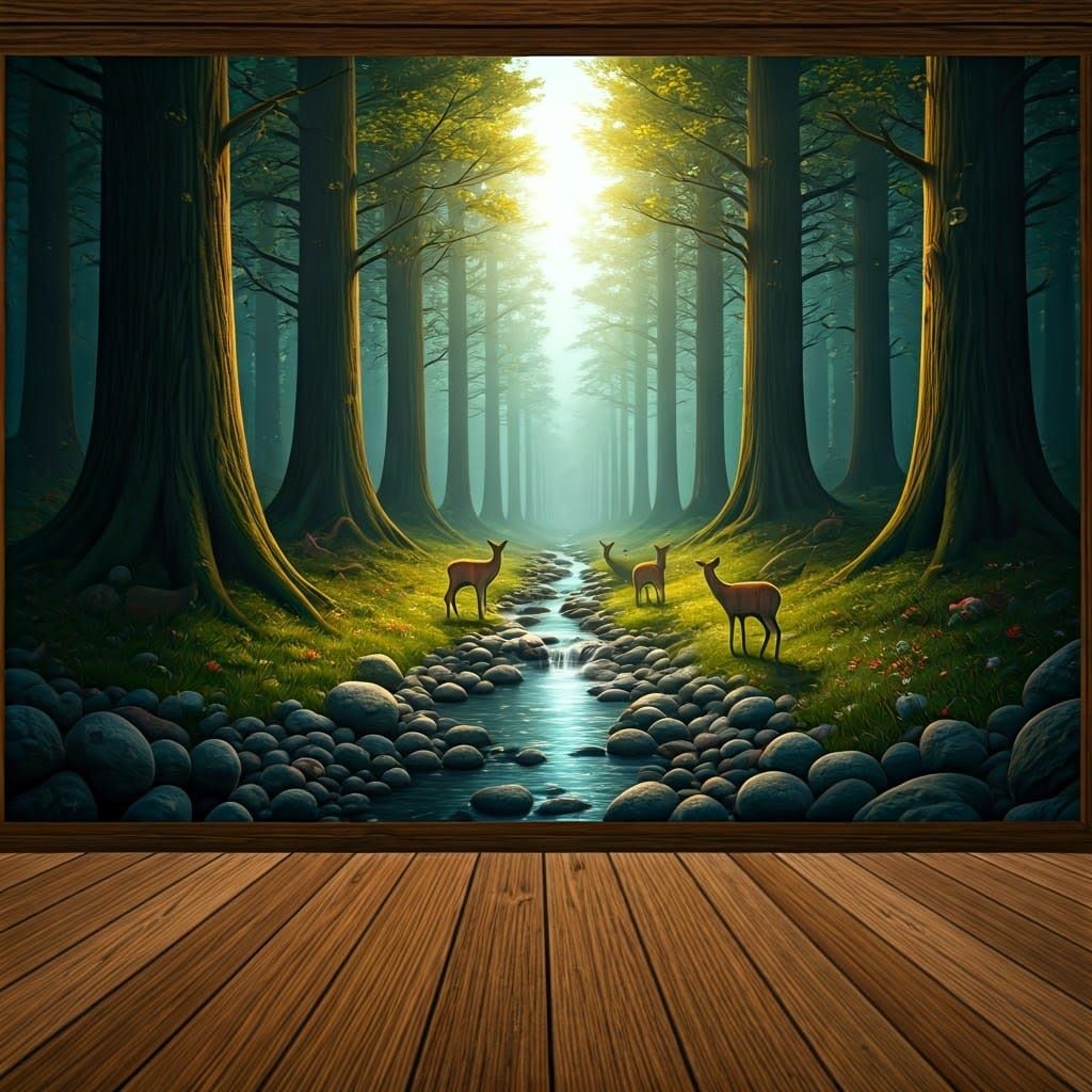 Enchanted Woodland Scene with Fanciful Stream