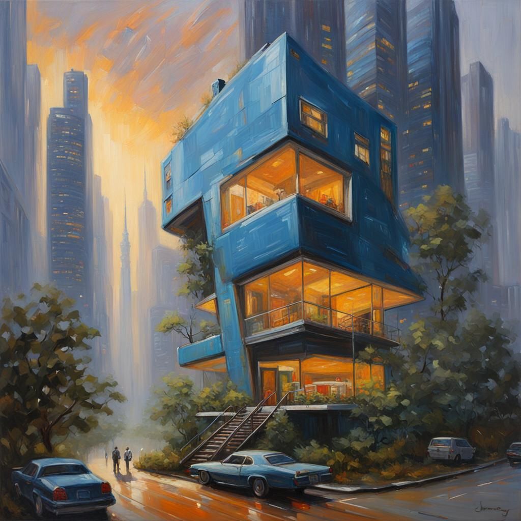 Futuristic Cityscape in Vibrant Oil Painting Style